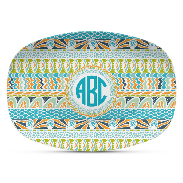 Custom Abstract Teal Stripes Plastic Platter - Microwave & Oven Safe Composite Polymer (Personalized)