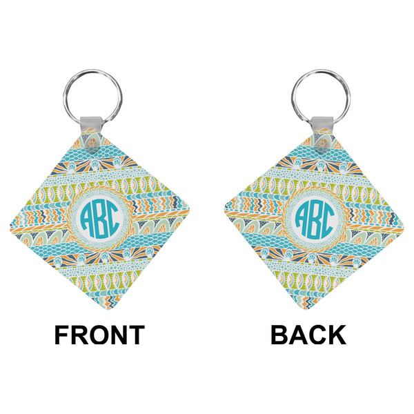 Abstract Teal Stripes Diamond Keychain (Front + Back)