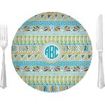 Abstract Teal Stripes 10" Glass Lunch / Dinner Plates - Single or Set (Personalized)
