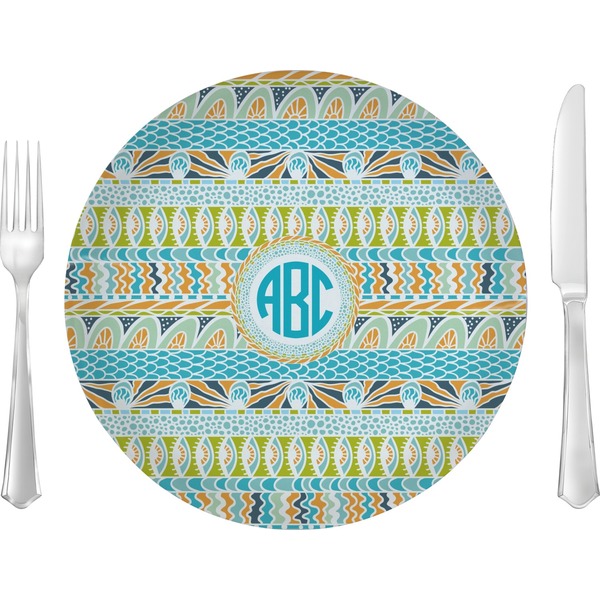 Custom Abstract Teal Stripes Glass Lunch / Dinner Plate 10" (Personalized)