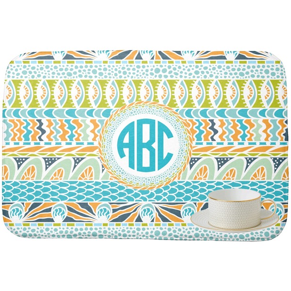 Abstract Teal Stripes Dish Drying Mat