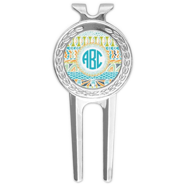 Custom Abstract Teal Stripes Golf Divot Tool & Ball Marker (Personalized)