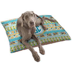Abstract Teal Stripes Dog Bed - Large w/ Monogram