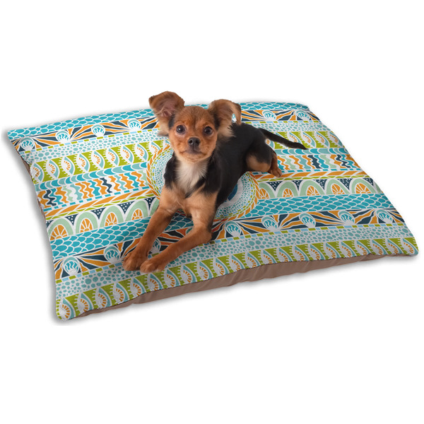Custom Abstract Teal Stripes Dog Bed - Small w/ Monogram