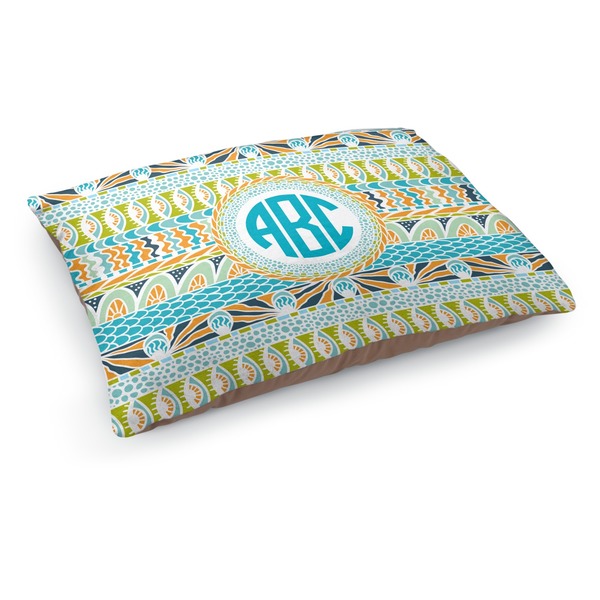 Custom Abstract Teal Stripes Dog Bed - Medium w/ Monogram