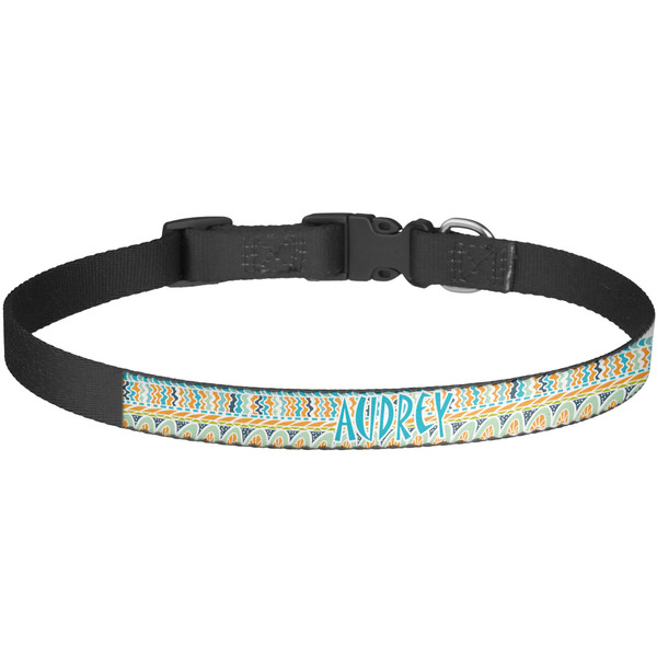 Custom Abstract Teal Stripes Dog Collar - Large (Personalized)