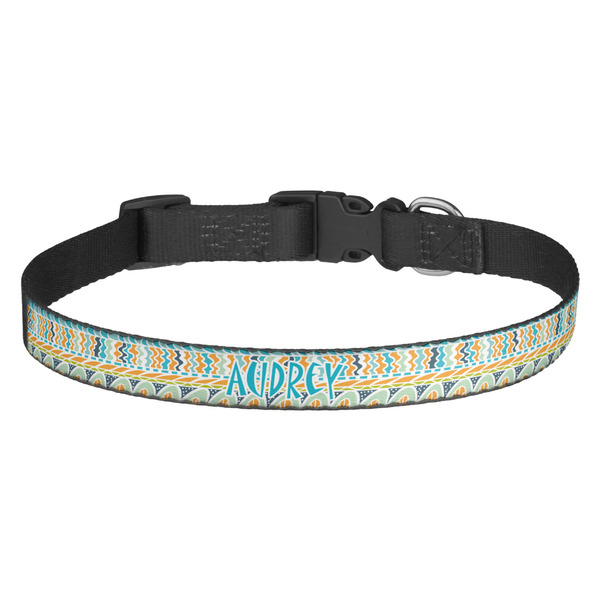 Custom Abstract Teal Stripes Dog Collar (Personalized)