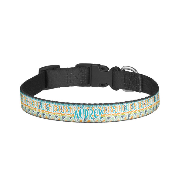 Custom Abstract Teal Stripes Dog Collar - Small (Personalized)