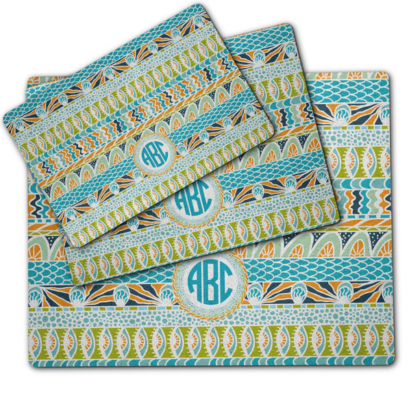 Abstract Teal Stripes Dog Food Mat - MAIN (sm, med, lrg)