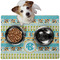 Abstract Teal Stripes Dog Food Mat - Medium w/ Monogram