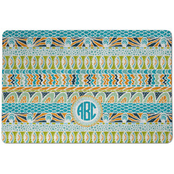 Abstract Teal Stripes Dog Food Mat w/ Monogram
