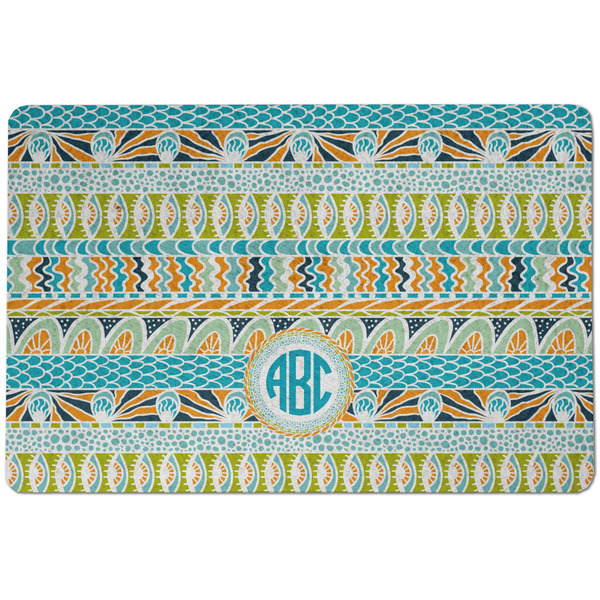 Abstract Teal Stripes Dog Food Mat - Small without bowls