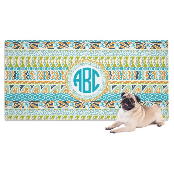 Custom Abstract Teal Stripes Dog Towel (Personalized)