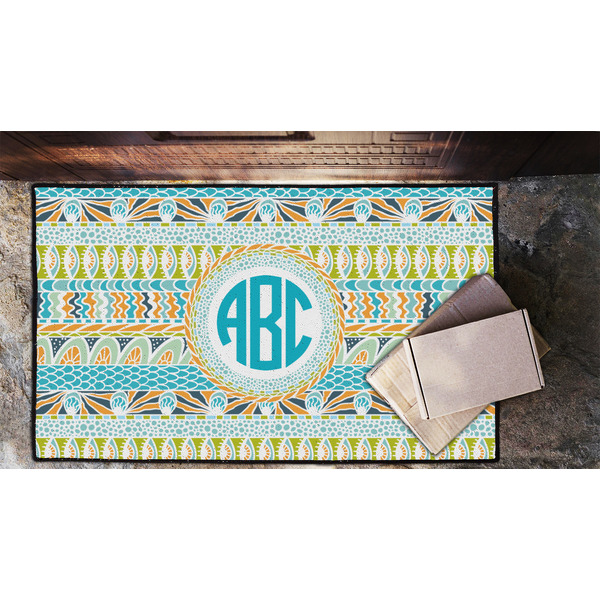 Abstract Teal Stripes Door Mat - LIFESTYLE (Lrg)