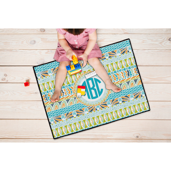 Abstract Teal Stripes Door Mats - LIFESTYLE kid