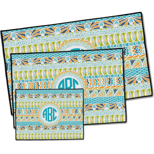 Abstract Teal Stripes Door Mats - PARENT MAIN