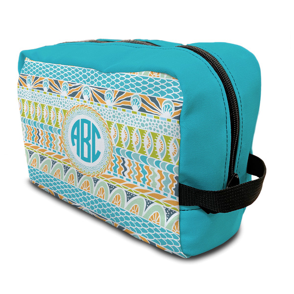 Custom Abstract Teal Stripes Toiletry Bag / Dopp Kit (Personalized)
