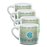 Abstract Teal Stripes Double Shot Espresso Cups - Set of 4 (Personalized)