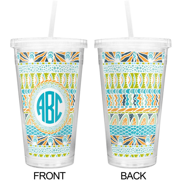 Abstract Teal Stripes Double Wall Tumbler with Straw - Approval