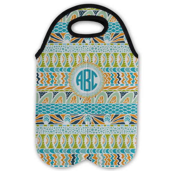 Abstract Teal Stripes Double Wine Tote - Flat (new)