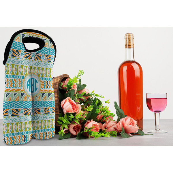 Abstract Teal Stripes Double Wine Tote - LIFESTYLE (new)