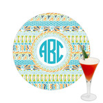 Abstract Teal Stripes Printed Drink Topper -  2.5" (Personalized)