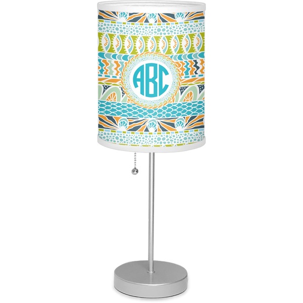 Custom Abstract Teal Stripes 7" Drum Lamp with Shade Linen (Personalized)