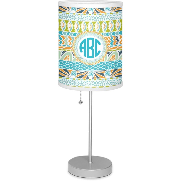 Custom Abstract Teal Stripes Lamp with Drum Shade (Personalized)