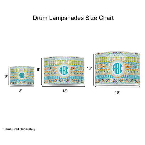 Abstract Teal Stripes Drum Lampshades - Sizing Chart