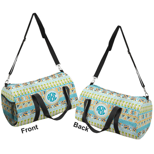 Abstract Teal Stripes Duffle bag small front and back sides