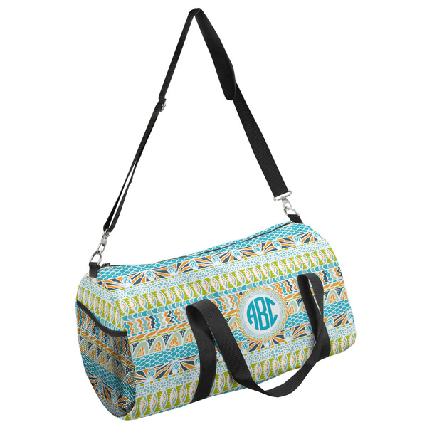 Custom Abstract Teal Stripes Duffel Bag - Small (Personalized)
