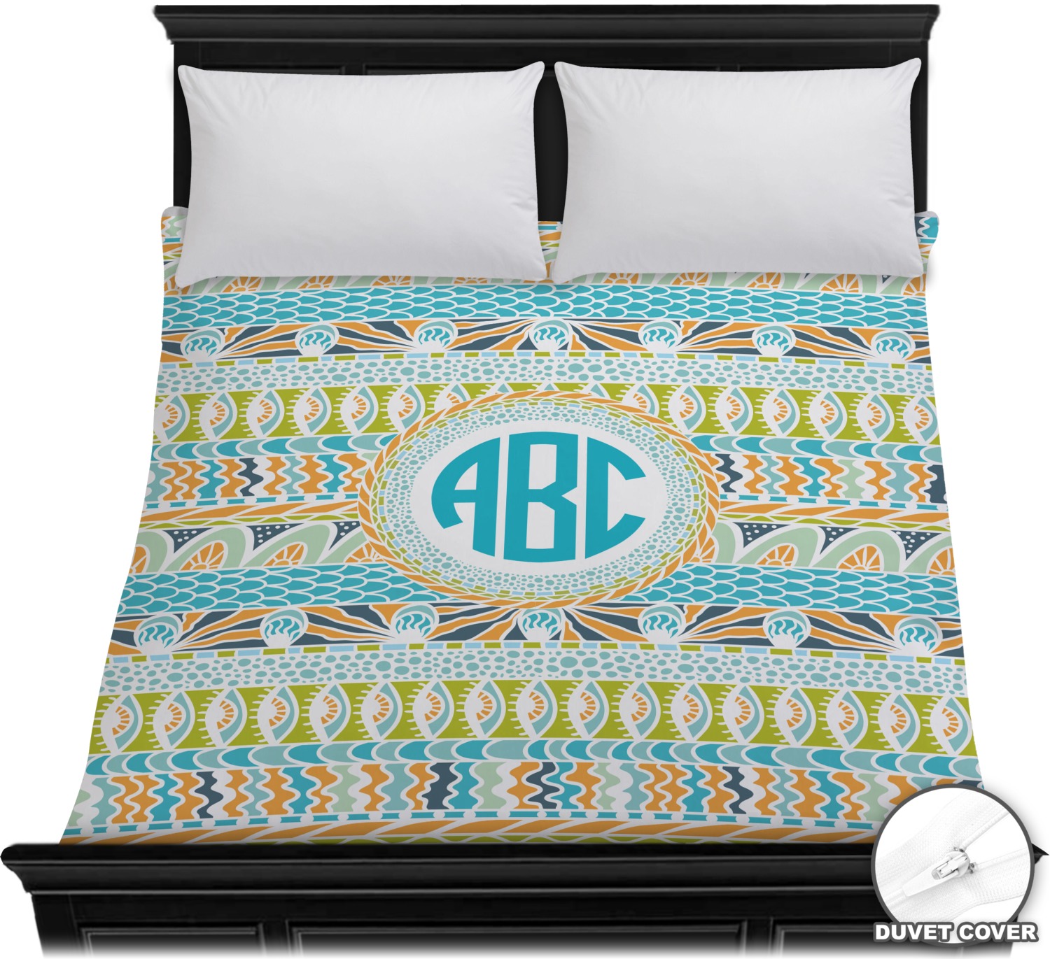 Abstract Teal Stripes Duvet Cover Full / Queen (Personalized