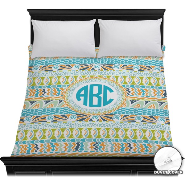 Custom Abstract Teal Stripes Duvet Cover - Full / Queen (Personalized)
