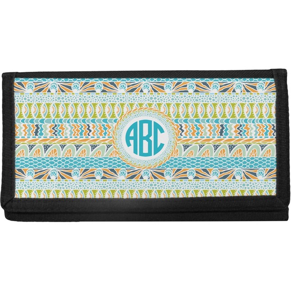 Custom Abstract Teal Stripes Canvas Checkbook Cover (Personalized)