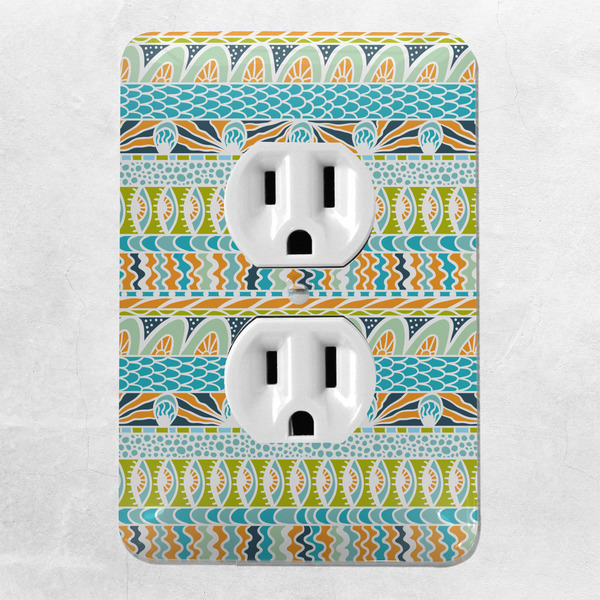 Abstract Teal Stripes Electric Outlet Plate - LIFESTYLE