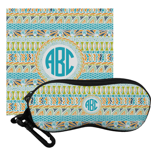 Custom Abstract Teal Stripes Eyeglass Case & Cloth (Personalized)