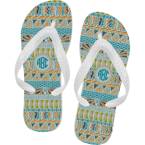 Custom Abstract Teal Stripes Flip Flops - XSmall (Personalized)