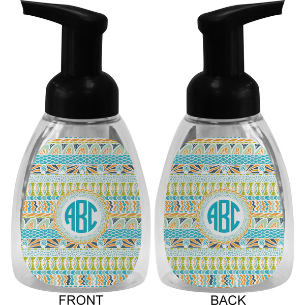 Abstract Teal Stripes Foam Soap Bottle (Front & Back)
