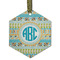 Abstract Teal Stripes Flat Glass Ornament - Hexagon w/ Monogram