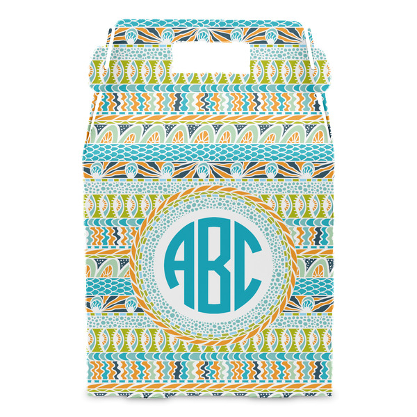 Abstract Teal Stripes Gable Favor Box - Front