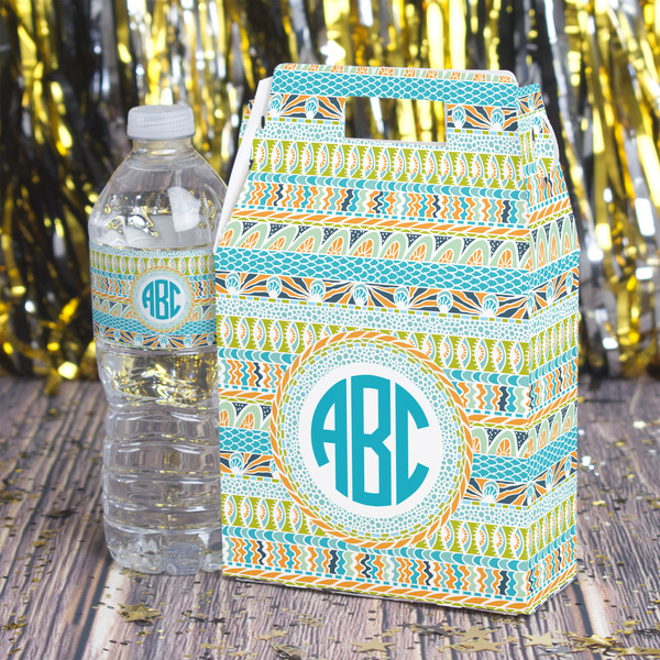 Abstract Teal Stripes Gable Favor Box - In Context