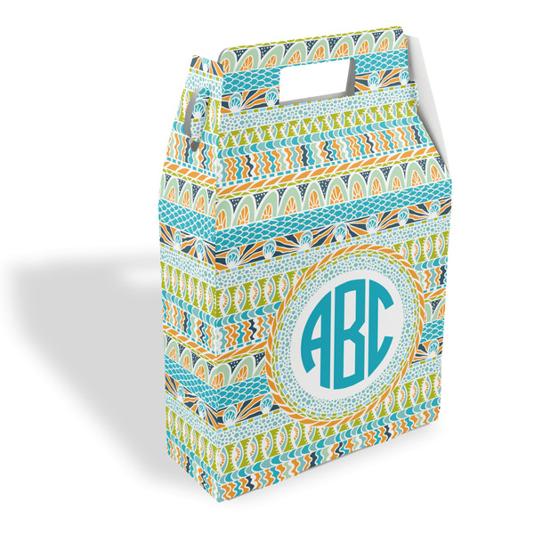 Custom Abstract Teal Stripes Gable Favor Box (Personalized)