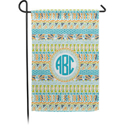 Abstract Teal Stripes Small Garden Flag - Single Sided w/ Monograms