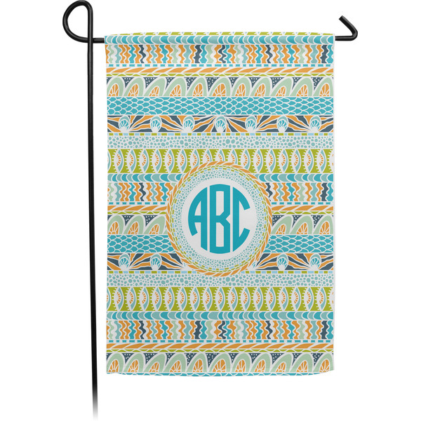 Custom Abstract Teal Stripes Small Garden Flag - Single Sided w/ Monograms
