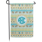 Abstract Teal Stripes Small Garden Flag - Double Sided w/ Monograms