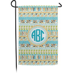 Abstract Teal Stripes Small Garden Flag - Double Sided w/ Monograms