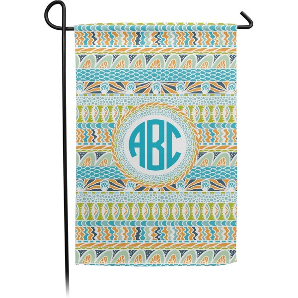 Custom Abstract Teal Stripes Small Garden Flag - Double Sided w/ Monograms