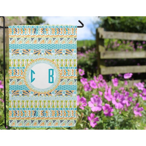 Abstract Teal Stripes Garden Flag - Outside In Flowers