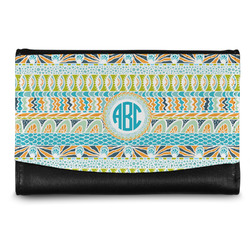 Abstract Teal Stripes Genuine Leather Women's Wallet - Small (Personalized)