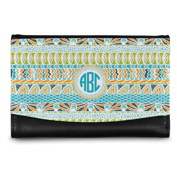 Custom Abstract Teal Stripes Genuine Leather Women's Wallet - Small (Personalized)